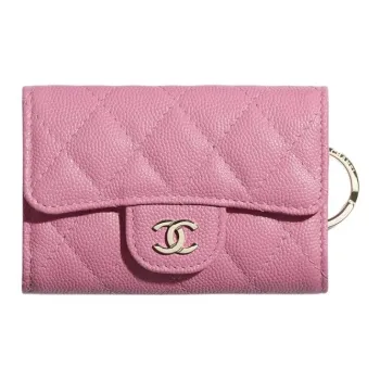 CHANEL Caviar Cow Leather Wallet Women's Pink