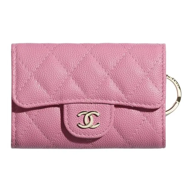 CHANEL Caviar Cow Leather Wallet Women's Pink-0