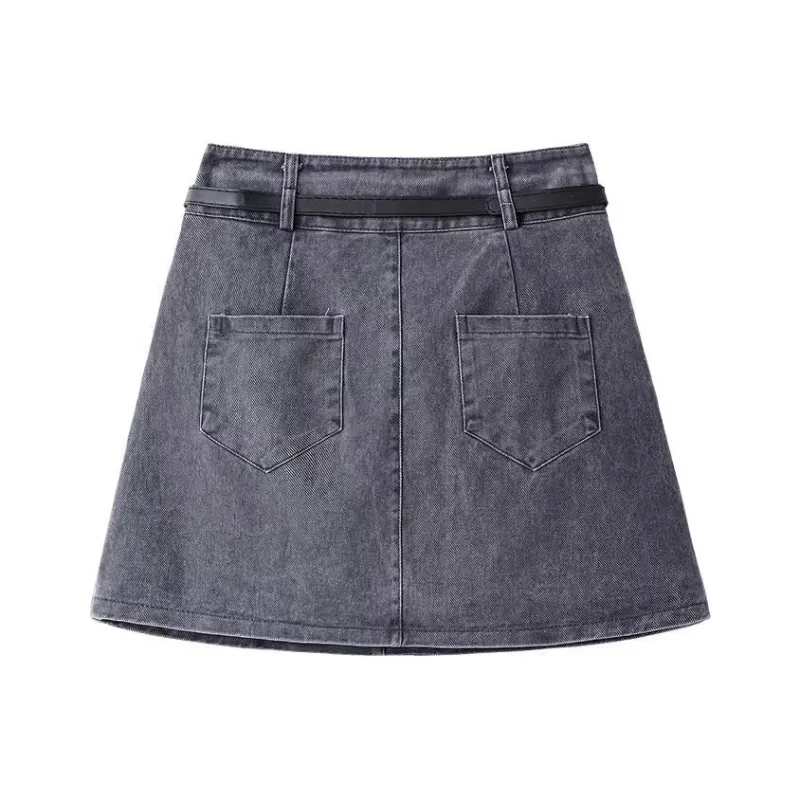 POPO.INFO Denim Short Skirts Women's Premium Gray-1