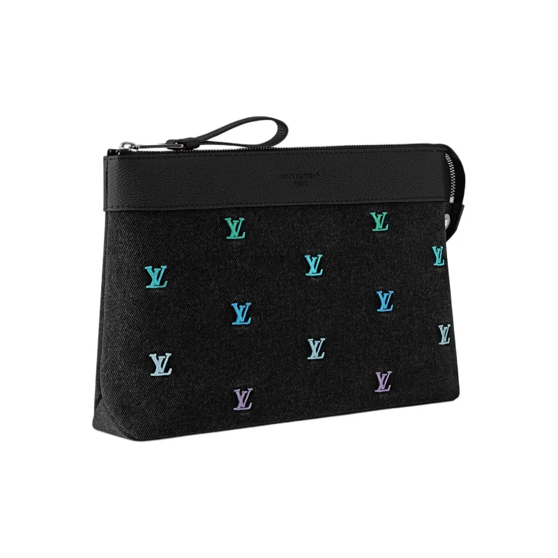 LOUIS VUITTON Denim Clutch Men's Black-1