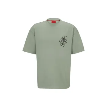 HUGO BOSS Oversized Fit Cotton T Shirt With Streetwear Artwork T Shirt Men's Green