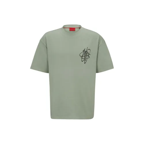 HUGO BOSS Oversized Fit Cotton T Shirt With Streetwear Artwork T Shirt Men's Green