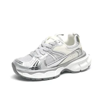 O.L Anti Slip Wear Resistant Breathable Height Increasing Low Top Chunky Sneakers Women's Silver