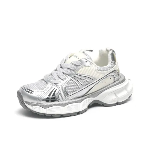 O.L Anti Slip Wear Resistant Breathable Height Increasing Low Top Chunky Sneakers Women's Silver