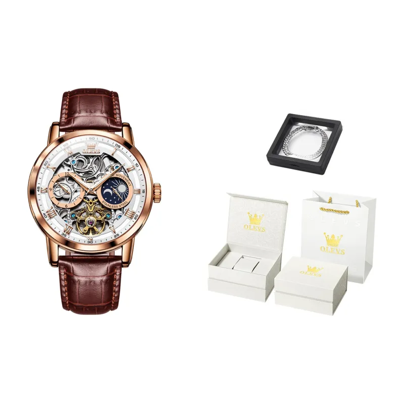 OLEVS Play The Cool Series Mechanical Movement Leather Watch Bands Watch Men's Watches Black Dial-15