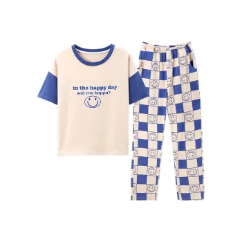 BONAS Pajama Set Women's Checkerboard Smiley Face