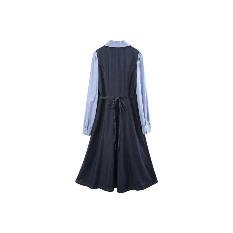 A Paradise For Awakening Long Sleeved Dress Women's Denim Blue-1