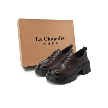 La Chapelle British Style 6.5cm Height Increasing Small Leather Shoes Casual Single Shoes Women's Angora Red