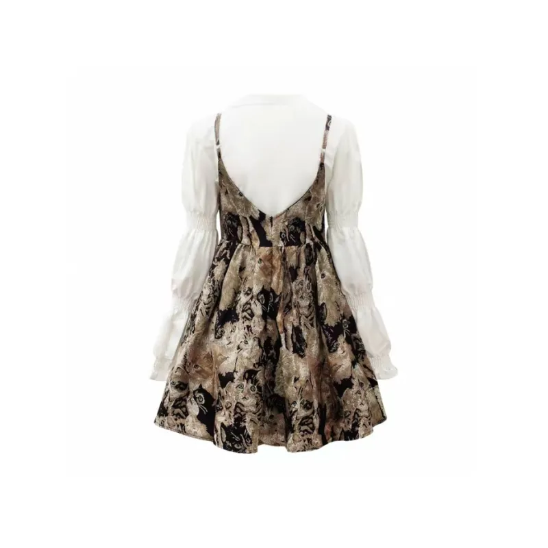 PUREIDOL Long Sleeved Dresses Women's Two Piece Set[Shirt+Camisole Dress]-1