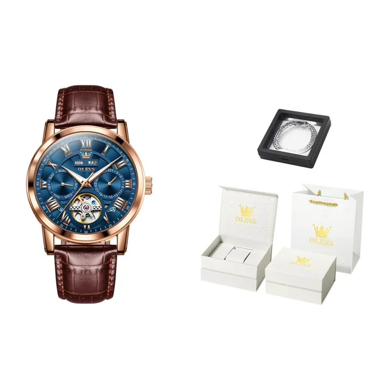 OLEVS Play The Cool Series Automatic Mechanical Movement Leather Strap Watch Men's Watches White Dial-28
