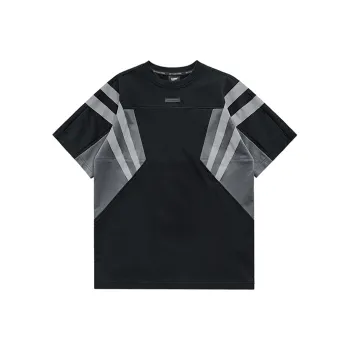 VIP Reflective Stripe Color Blocking Patchwork Crew Neck Short Sleeved T Shirts Men's Black