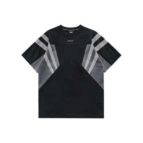 VIP Reflective Stripe Color Blocking Patchwork Crew Neck Short Sleeved T Shirts Men's Black