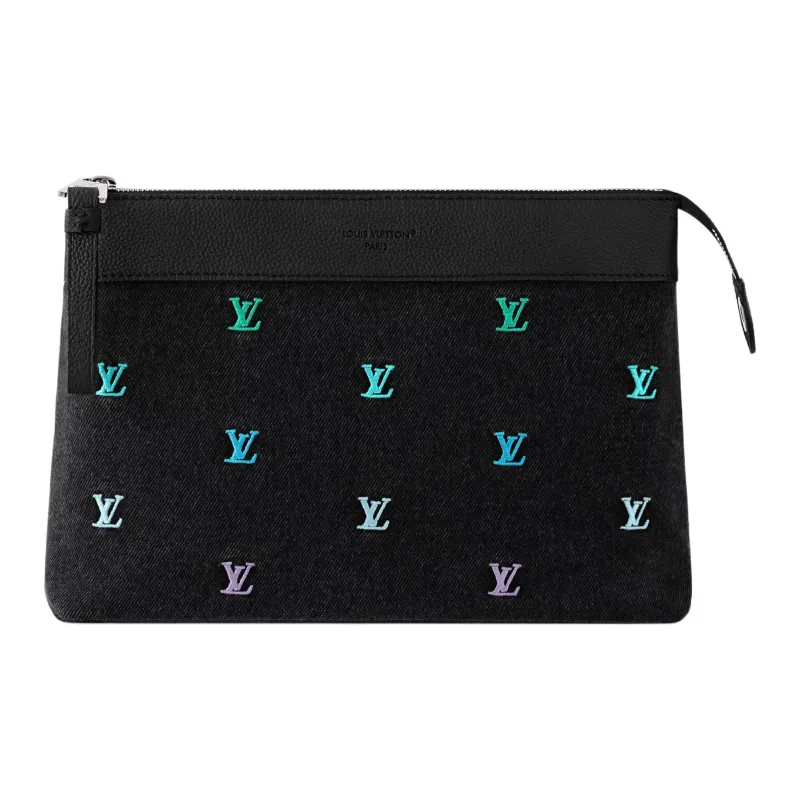 LOUIS VUITTON Denim Clutch Men's Black-0