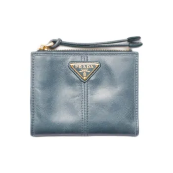 PRADA Calfskin Wallet Trumpets Unisex Pilot Blue