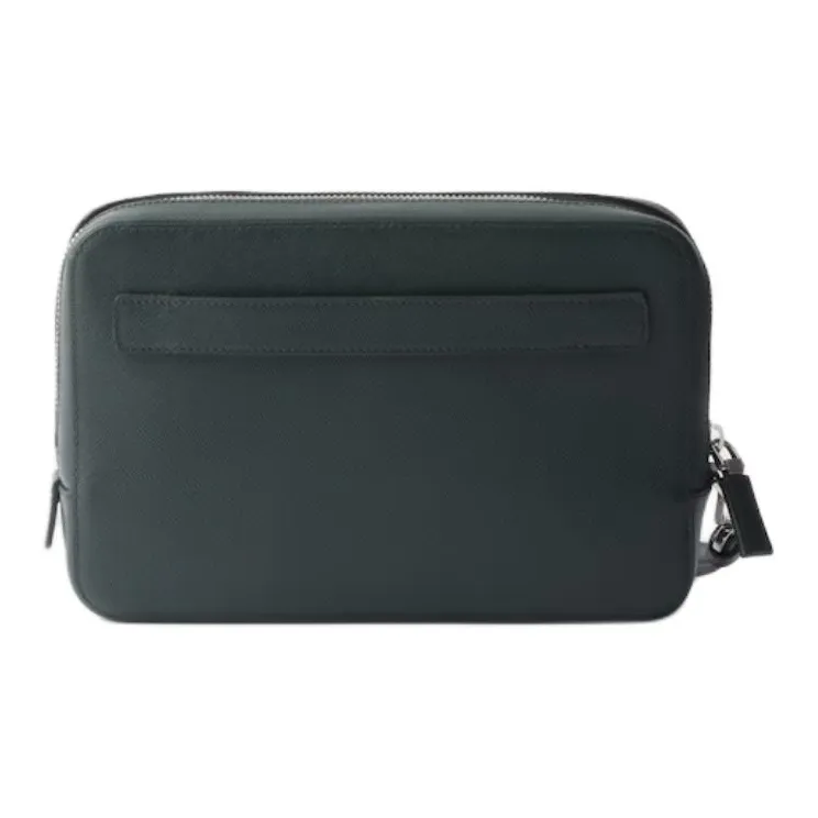 PRADA Saffiano Leather Clutch Men's Emerald Green-3