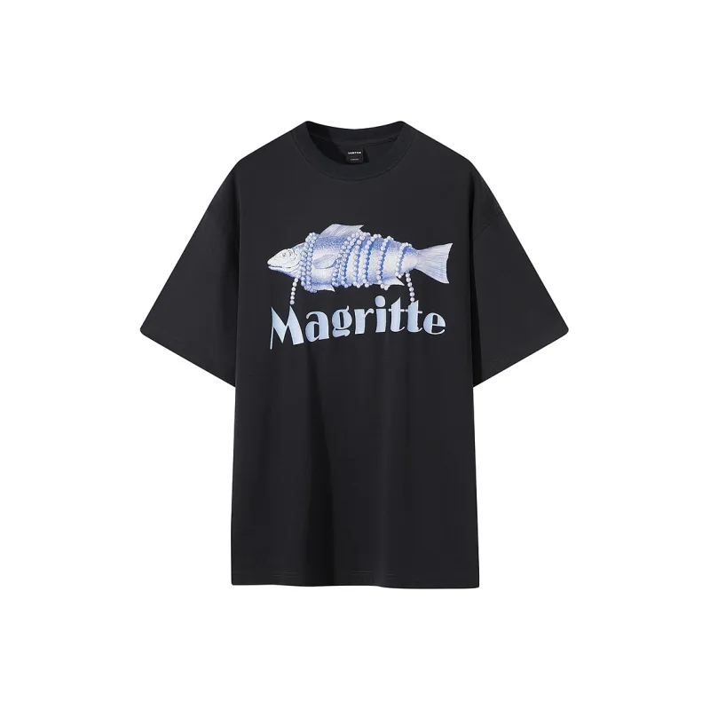 René Magritte X Lilbetter X Margaret Co-branded Series T-Shirts Unisex Dark Gray-0