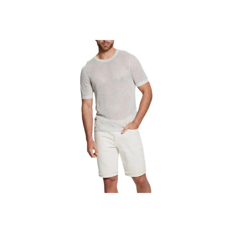 GUESS SS24 Eco Noah Open-Knit Sweater Tee T-Shirt Men's Light Gray-0