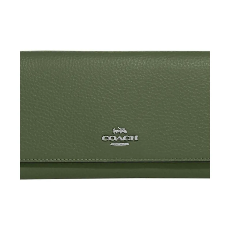 COACH Trifold Wallet Pebbled Leather Wallet Small Size Women's Olive Green-3