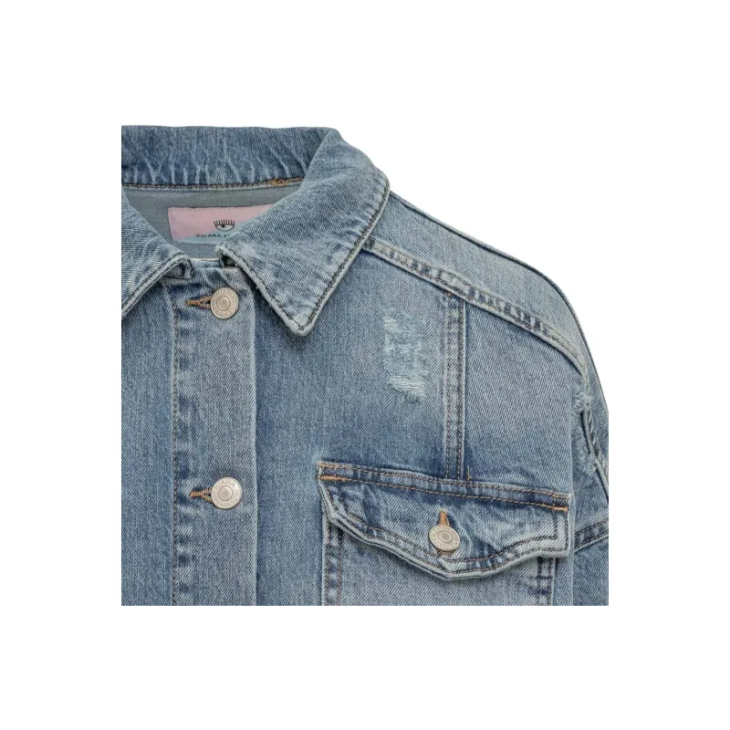 CHIARA FERRAGNI Logo Embroidered Distressed Denim Jacket-3
