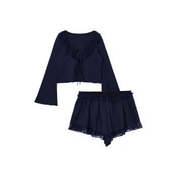 Lace Chili Pajama Set Women's Navy Blue