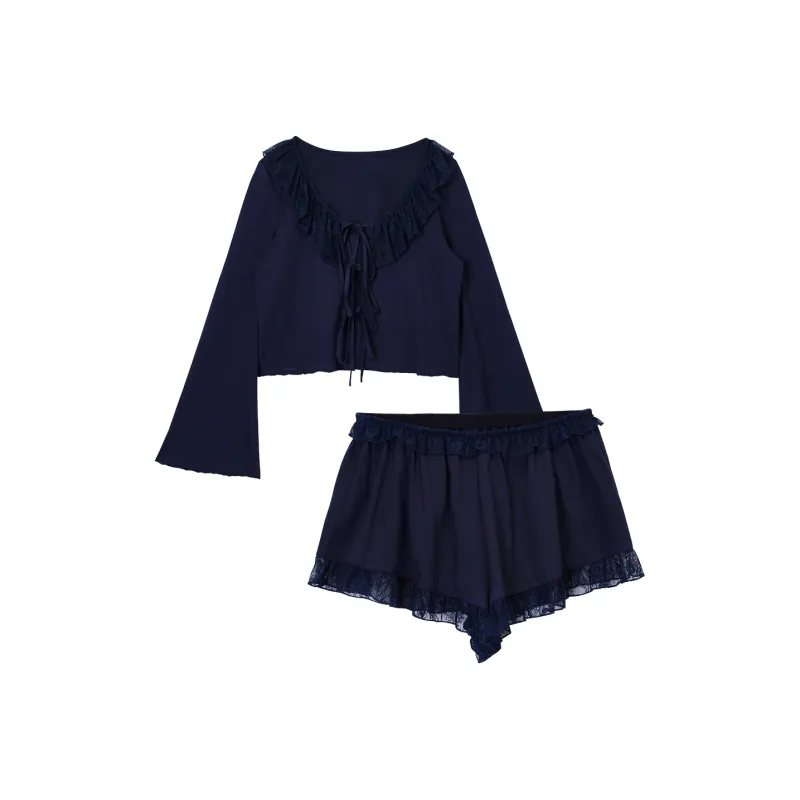 Lace Chili Pajama Set Women's Navy Blue-0