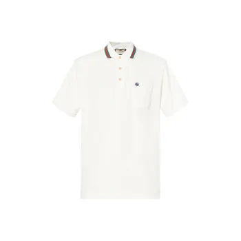 GUCCI Double G Cotton Piqué Polo Shirt Men's White