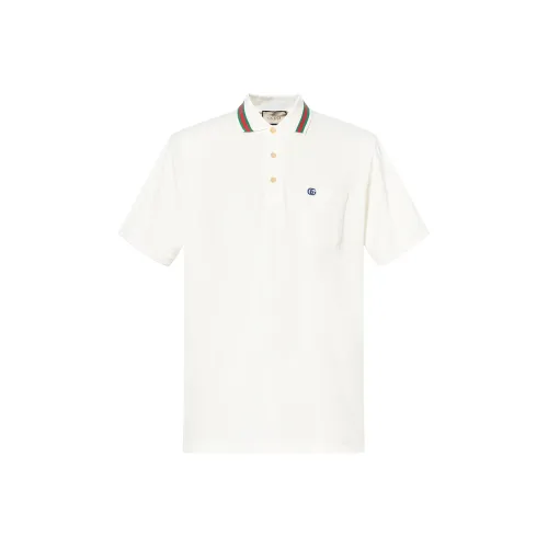 GUCCI Double G Cotton Piqué Polo Shirt Men's White