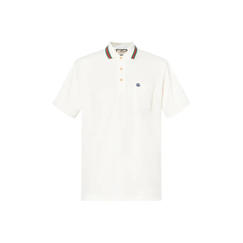 GUCCI Double G Cotton Piqué Polo Shirt Men's White-0