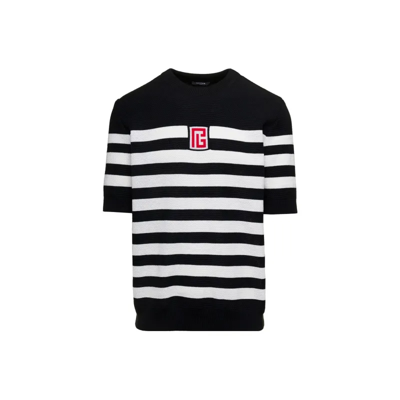 BALMAIN Pb Striped Knit T-Shirt-0