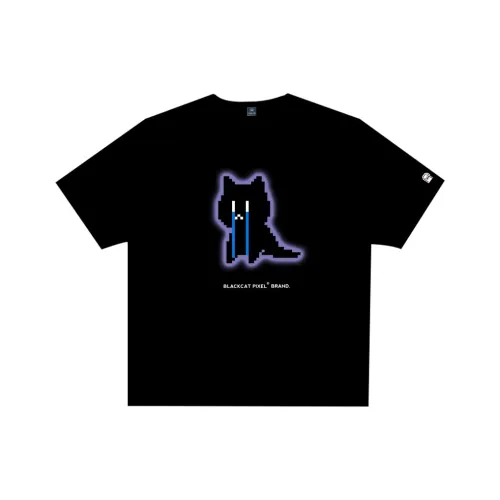 Black Cat Pixel T-Shirts Unisex Black