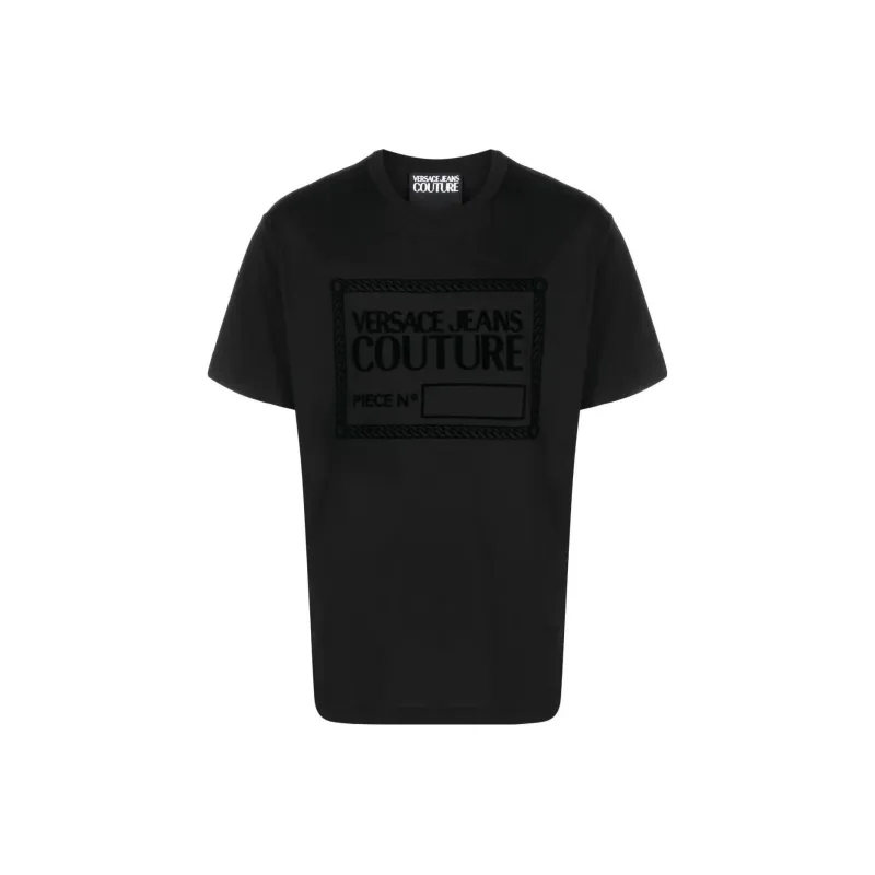 VERSACE JEANS COUTURE Flocked logo Cotton T shirt-0