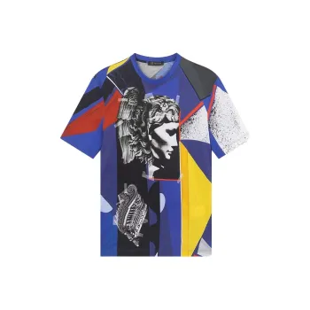 VERSACE Irregular Pattern Print Crew Neck T Shirt Royal Blue