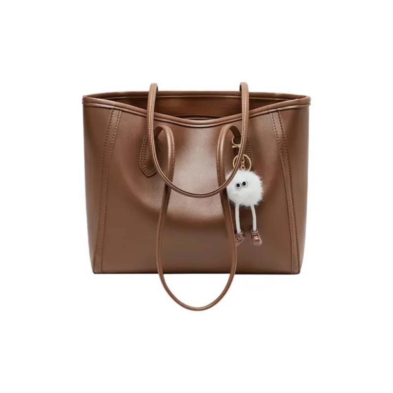 15 MINS Synthetic Leather Shoulder Bag Large Size Women's Khaki/Brown-4