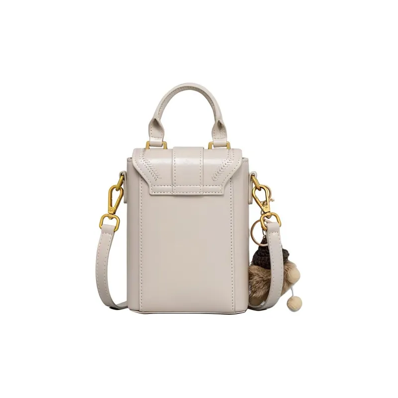 PAYOT Synthetic Leather Cell Phone Pouch Crossbody Handbag Women's Oil Wax White/White & Brown-2