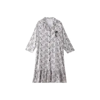 BONAS Nightgown Women's Black And White Floral