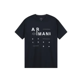ARMANI EXCHANGE Letter Print Crew Neck Short Sleeved T Shirt T Shirt Men's Marine Blue