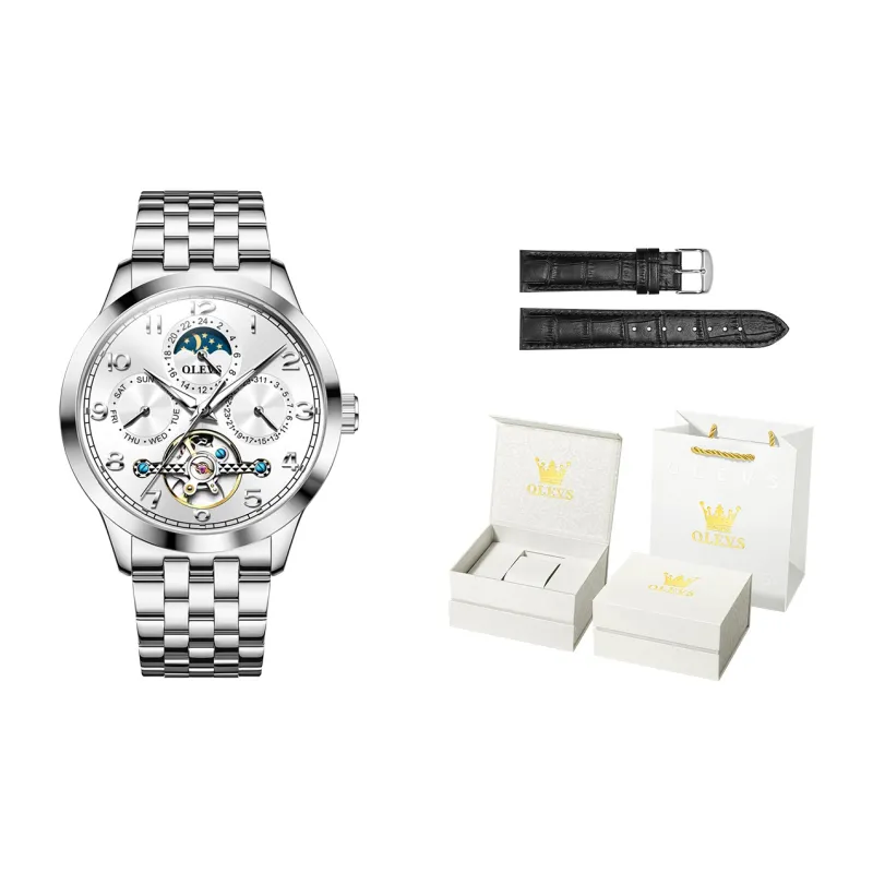 OLEVS Play The Cool Series Mechanical Movement Stainless Steel Watchband Watch Men's Watches White Dial-28