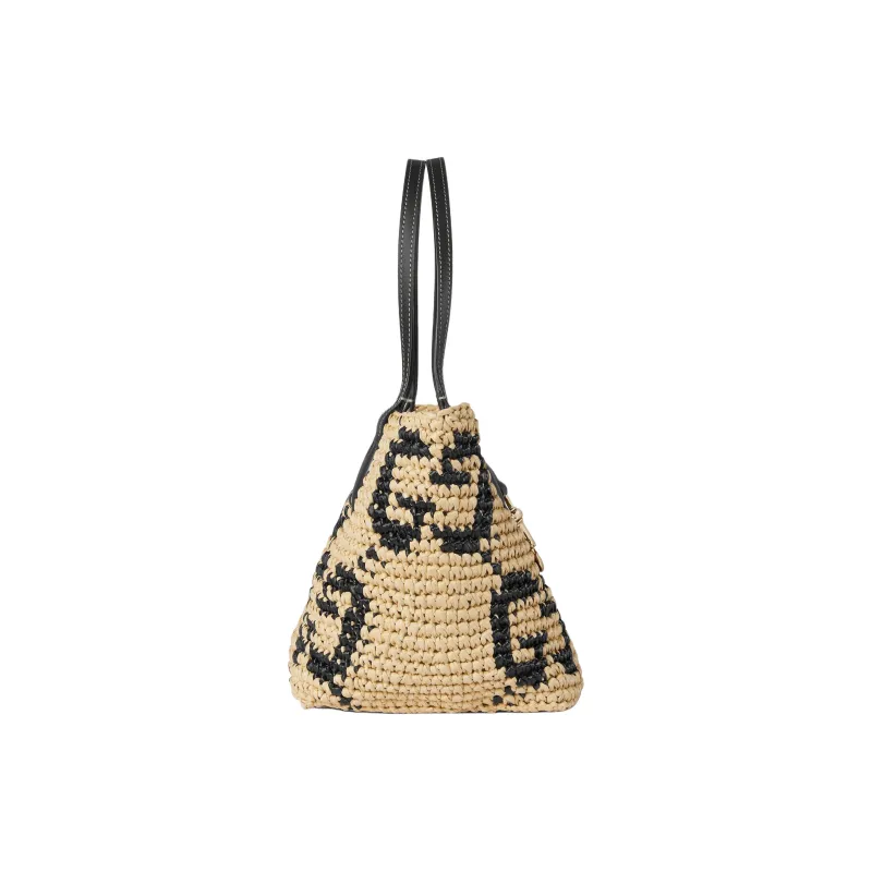 GUCCI Raffia Tote Bag Shopping Bag Handbag Mini Women's Original & Black-2