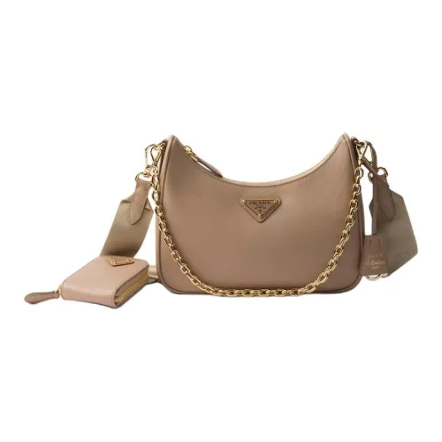 PRADA Re Edition Calfskin Shoulder Bag Women's Beige