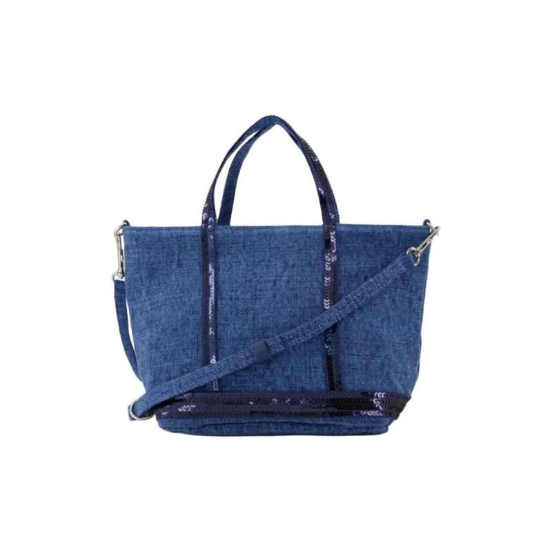 Vanessa Bruno Linen Tote Bag, Shopping Bag, Shoulder Bag, Handbag Trumpets Women's Blue-2