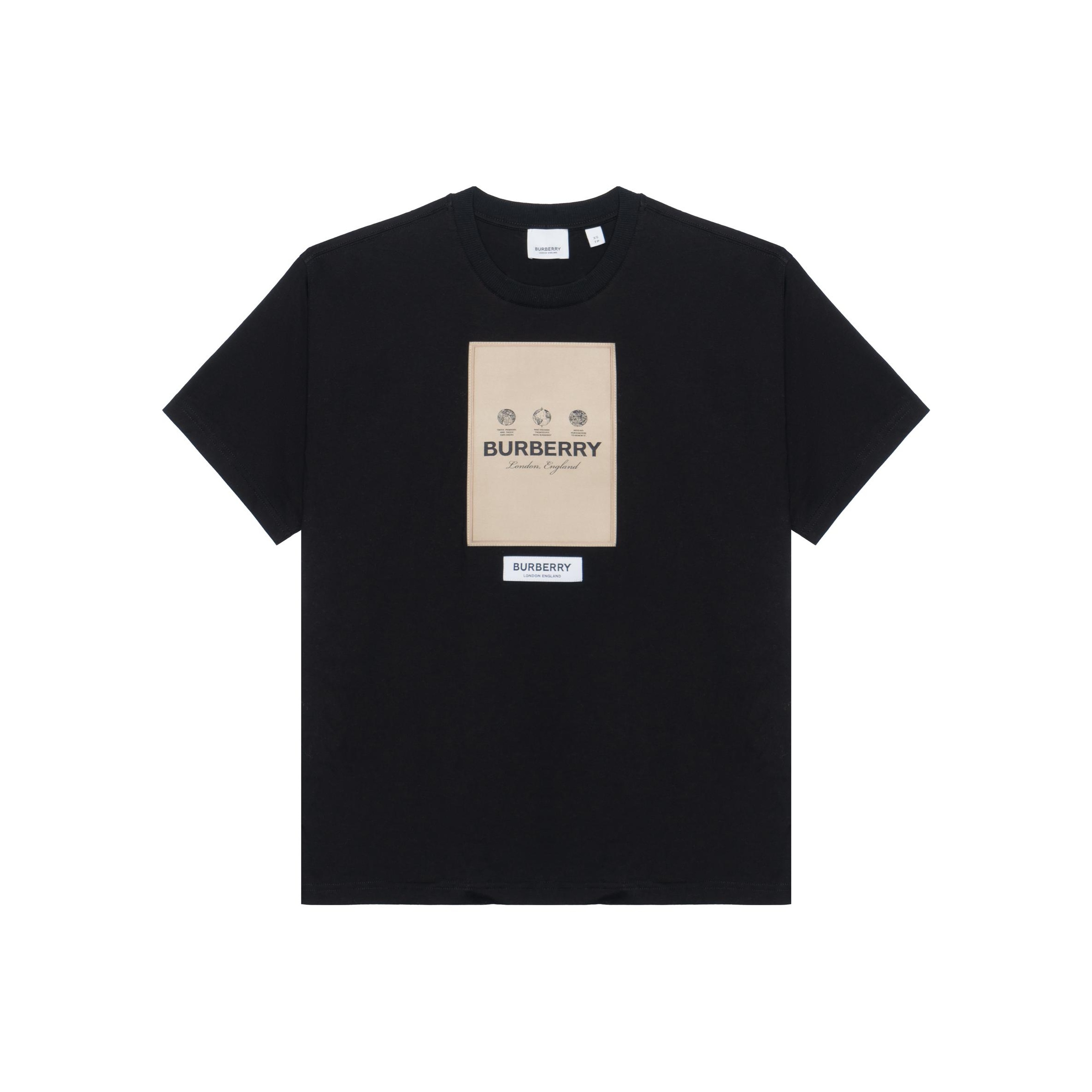 Burberry Men Label Applique Cotton Oversized T-Shirt Black
