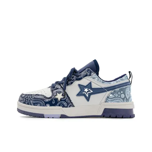 A&M Anti Slip Wear Resistant Low Top Skateboard Shoes Unisex Blue And White Porcelain