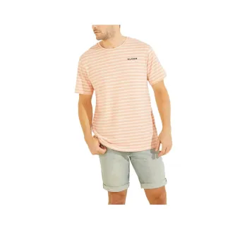 GUESS Trophy Striped Logo Tee T-Shirt Men's Pink