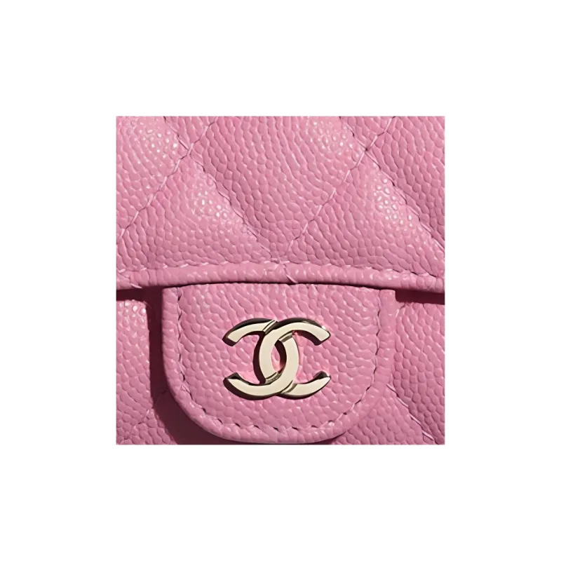 CHANEL Caviar Cow Leather Wallet Women's Pink-4
