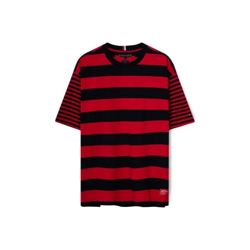 Tommy Hilfiger T Shirts Men Red Black Stripes/0EV-0