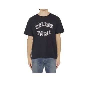 CELINE Embellished Logo Embroidered Cotton Jersey T Shirt