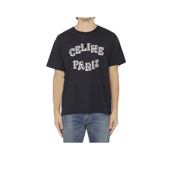 CELINE Embellished Logo Embroidered Cotton Jersey T Shirt-0