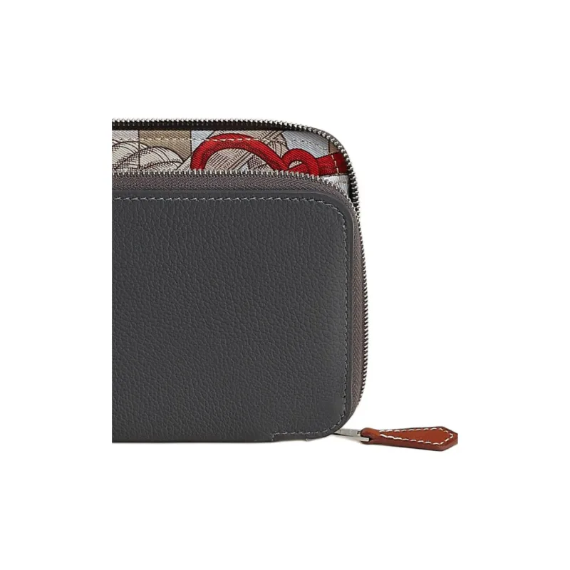HERMES Silk'In Evercolor & Barenia Calfskin Wallet Regular Women's Slate & Powder & Light Gray-2