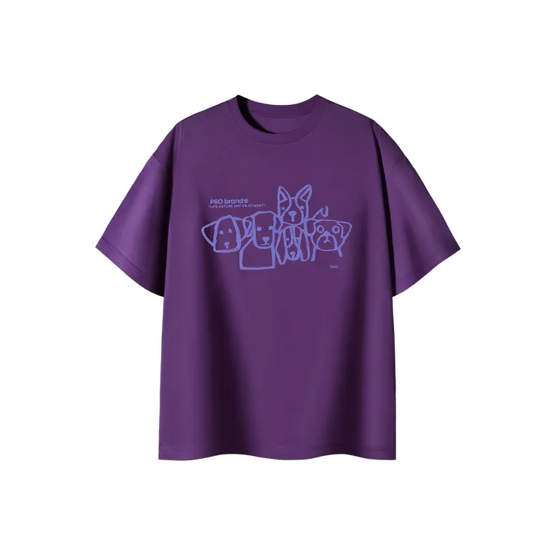 PSO Brand Puppy Series Trendy Brand Trendy Drop Shoulder Top Short Sleeved T Shirts Unisex-12
