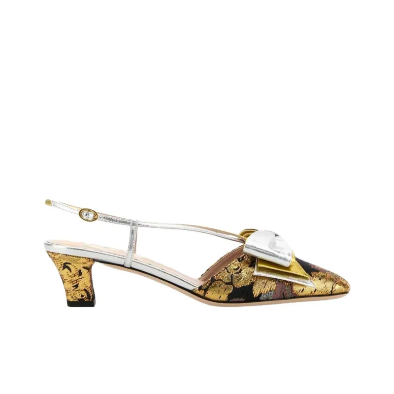 Valentino BOWOW Chunky Heel High Heels 4.5cm Women's Gold-1